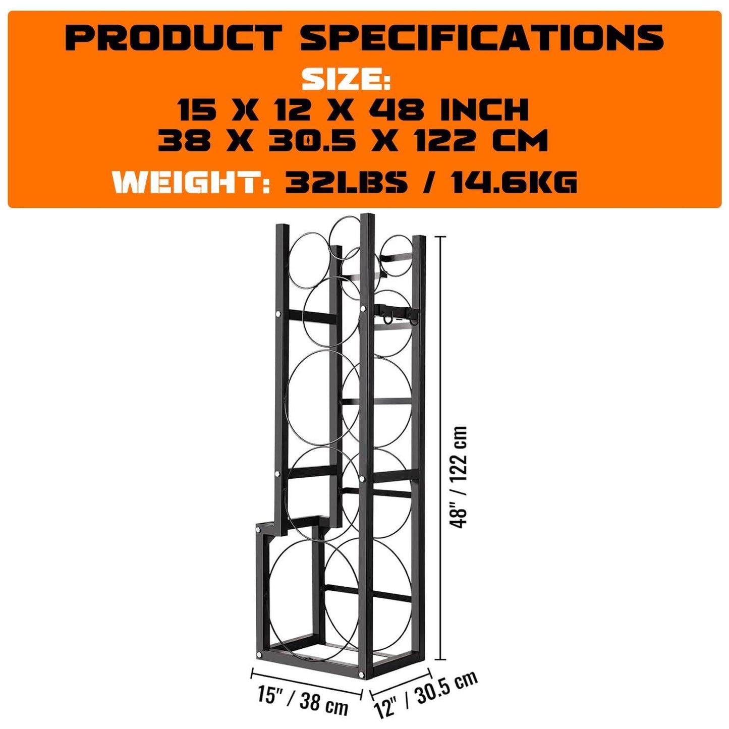 GarveeTech 15 in x12 in x48 in Refrigerant Tank Rack - Holds 1x50 LB & 2x30 LB Cylinders | Heavy-Duty Space-Saving Holder for Freon, Oxygen, Nitrogen Tanks