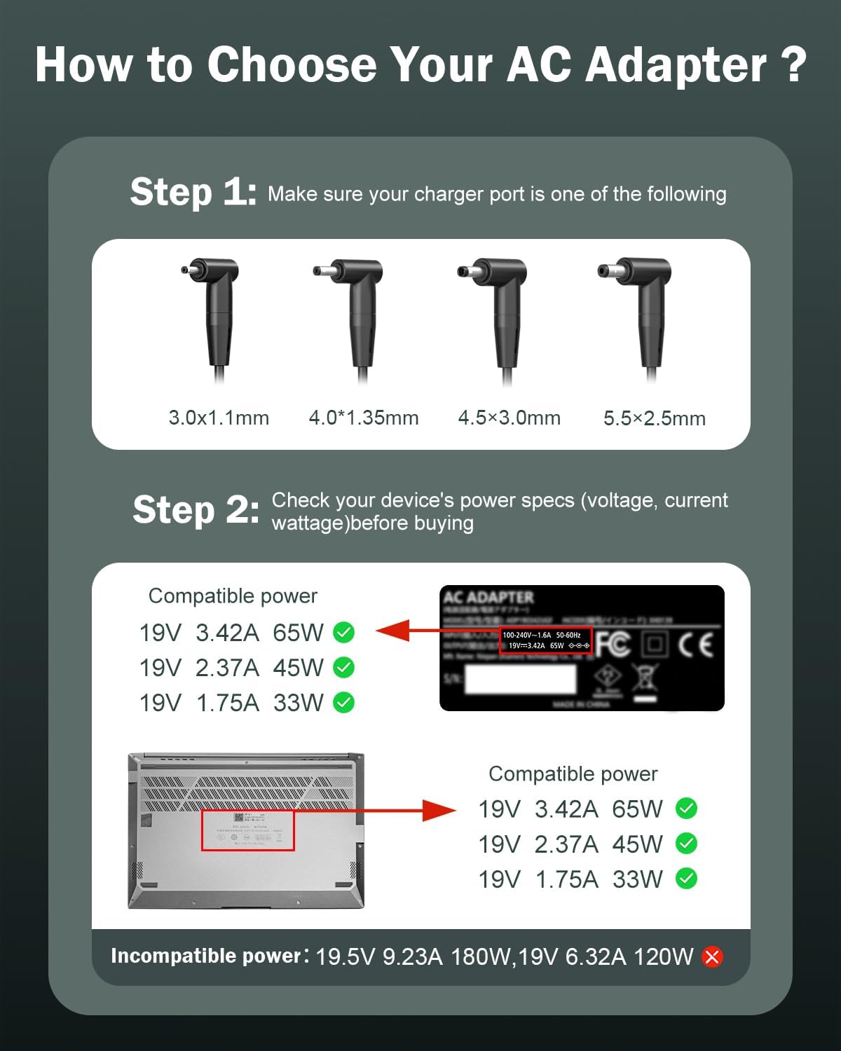 Superer 65W, 45W, 33W Laptop Charger Fit for Asus Vivobook, Zenbook and More Series Power Cord, Power Lamp, Extended