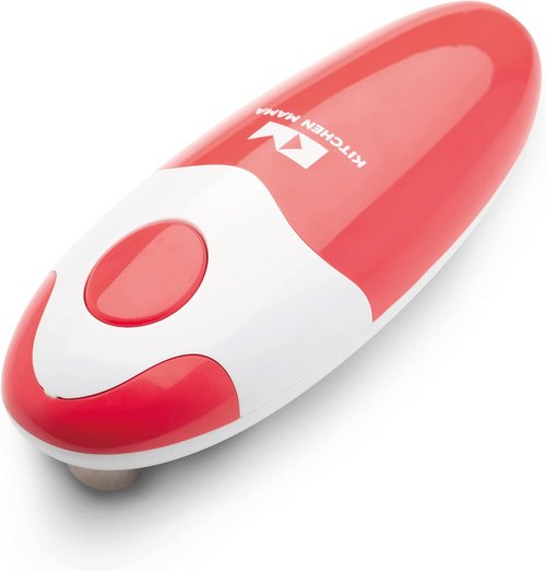 Kitchen Mama Electric Can Opener - Automatic Hands-Free Operation, Smooth Edge Design | Battery Operated (Red)