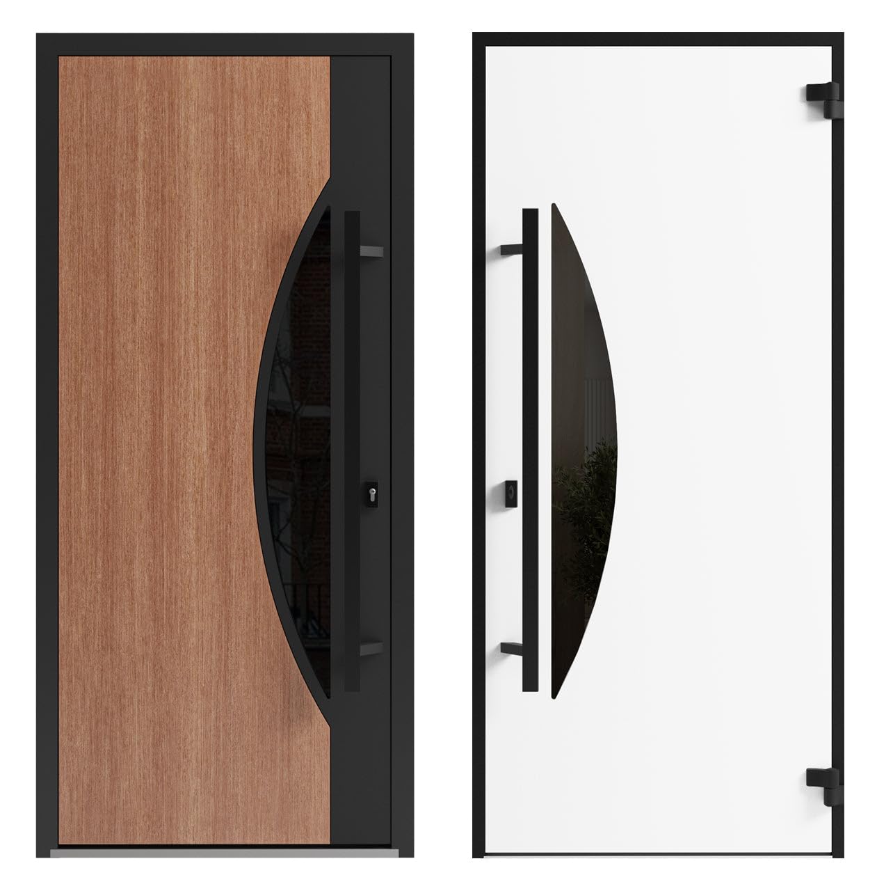 VDOMDOORS Front Exterior Prehung Steel Door/Ronex 1077 Teak/Top Exterior Window Sidelite/Entry Metal Modern Painted W36 x H80+16" Left Hand Inswing