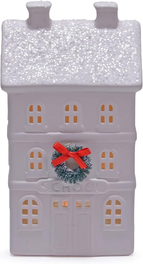 Mark Feldstein & Associates Holiday Wreath Village - 18 Piece LED Christmas Figurines Set in White Porcelain