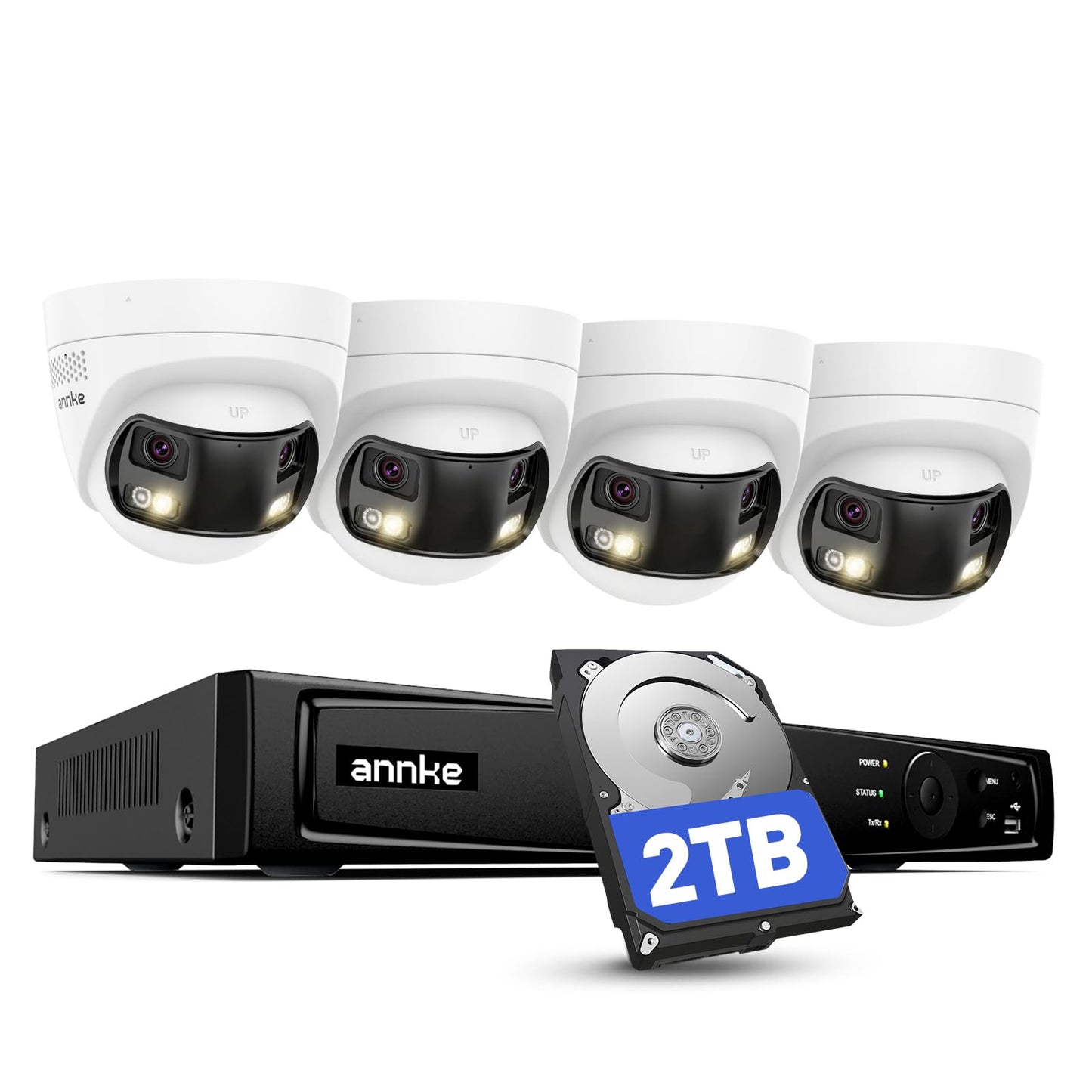 ANNKE 4K PoE Security Camera System with Dual Lens, 180° Wide Angle, 12MP H.265+ NVR with 2TB HDD, 4pcs 8MP Wired Surveillance IP Cameras Outdoor, Smart AI Human/Vehicle Detection, 2-Way Audio