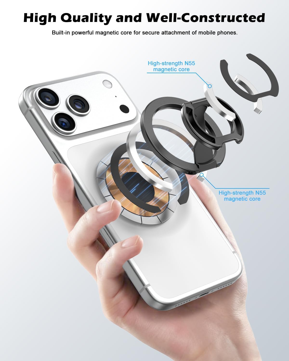 CloudValley 4-in-1, 17/16-12 for Magsafe Phone Grip Holder - Adjustable Dual-Sided Magnetic Finger Ring Stand
