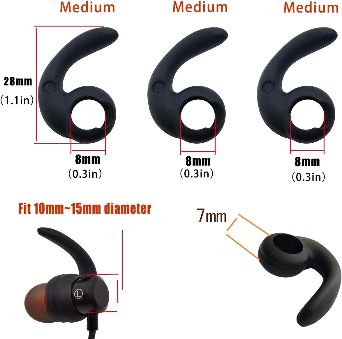 Vezukv (2Black-M) Earbuds Replacement Tips Soft Silicone Earbud Locks Sport Grips Earphones Stabilizer Fins Wings Tips