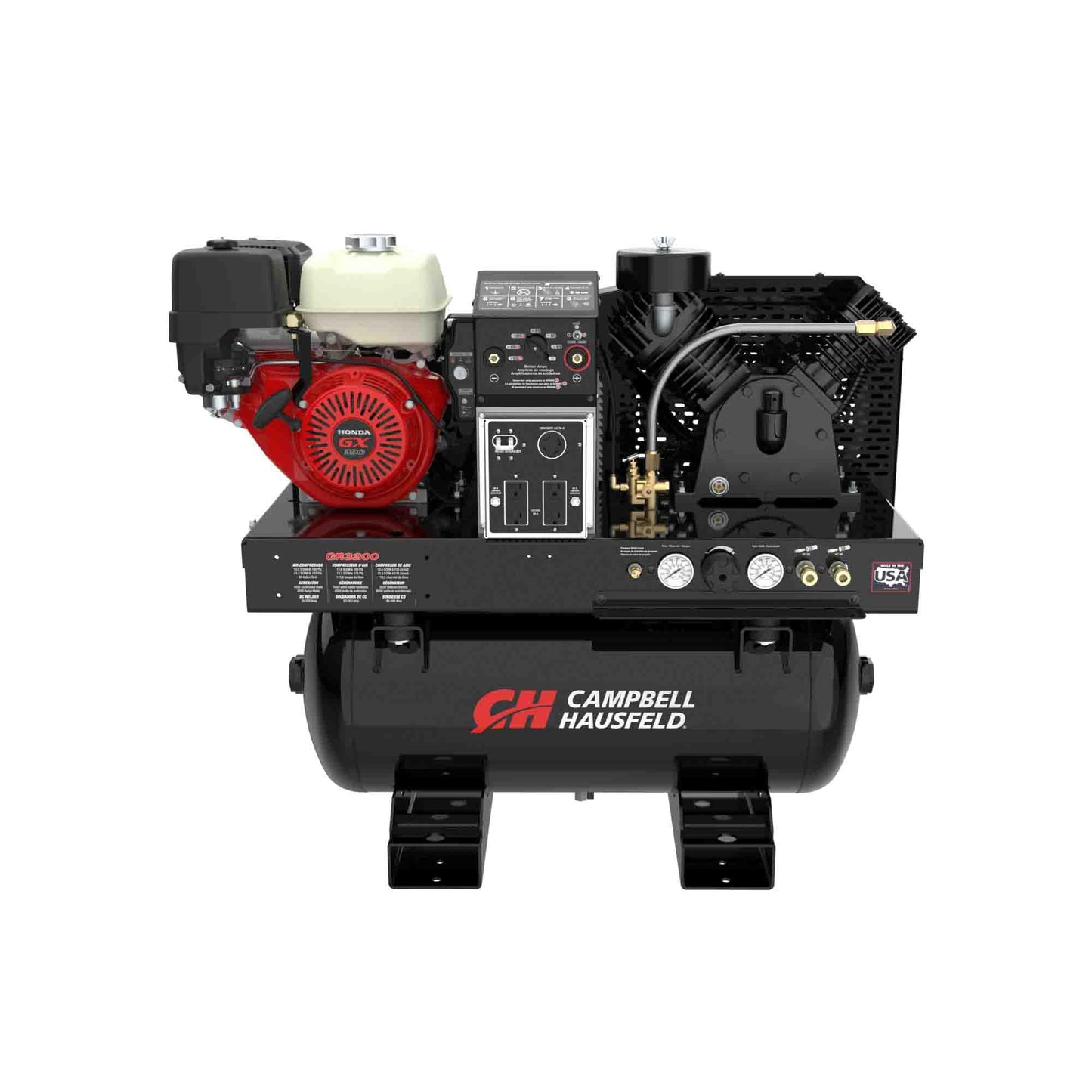 Campbell Hausfeld 3‑in‑1 Air Compressor, Generator, and Welder, Honda GX390 Gas Engine, 5000W, 200A, 30 Gallon, 175 PSI