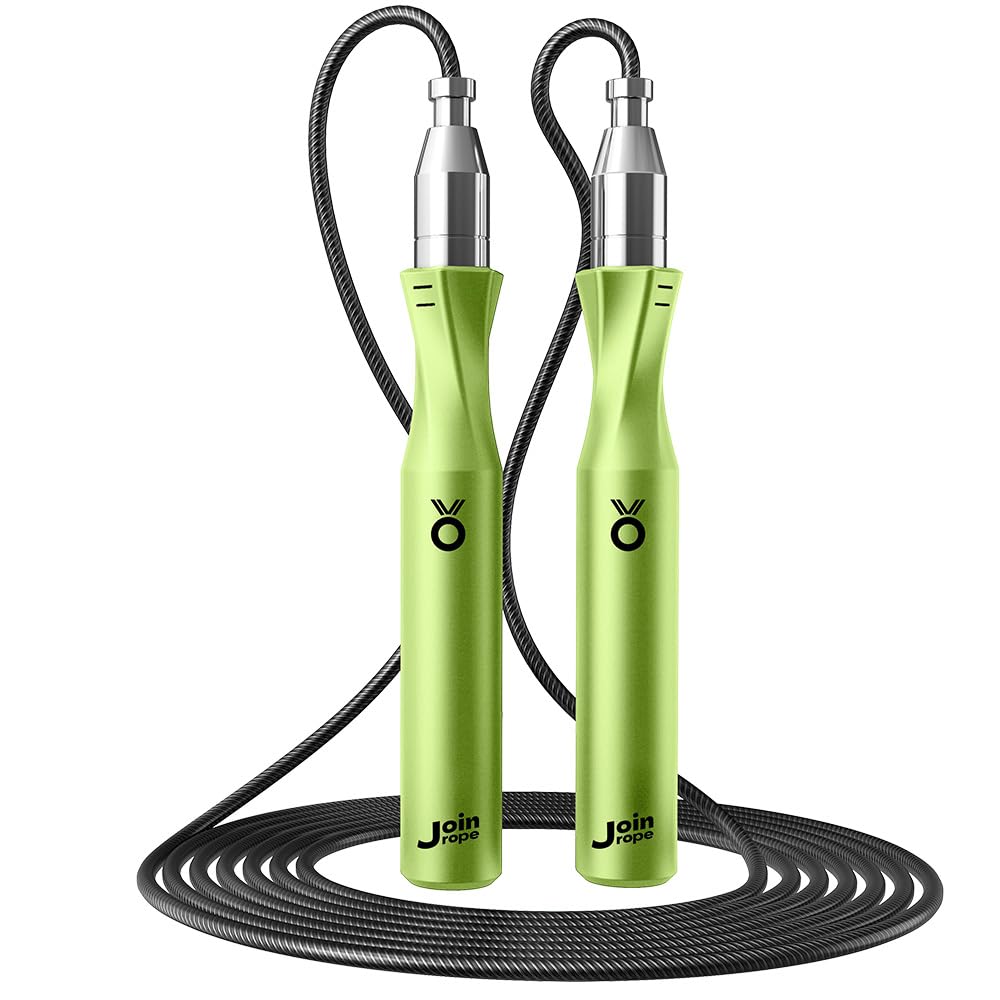JOINROPE Weighted Jump Rope,Dual Bearing Smooth Rotation Speed Jump Rope, One-Button Push Adjustable Length for Men Women, Workout with Metal Handles for Fitness, Home Exercise & Slim Body (Green)
