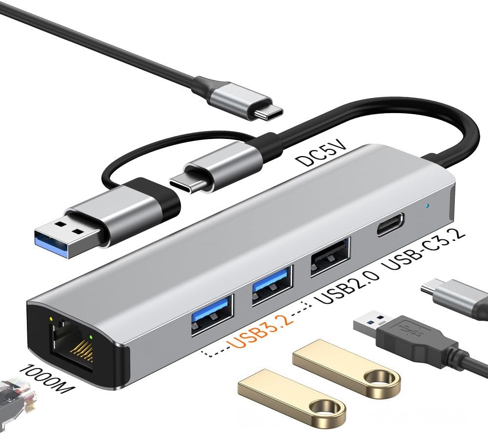HBFQMDJLX 6-in-2 3.2 3 3.2 3.2,1000Mbps RJ45, USB Hub Docking Station, USB Ports, Gigabit Ethernet, USB-C Power