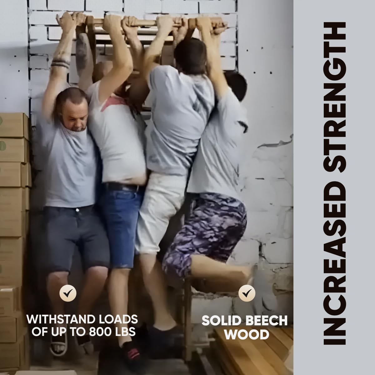 Swedish Ladder Wall Stall Bars for Kids and Adults, made of Solid Beech Wood, Withstands Loads up to 880 lbs, with Removable Pull-Up Bar, Dip Bar, Gymnastics and Exercise Indore Gym