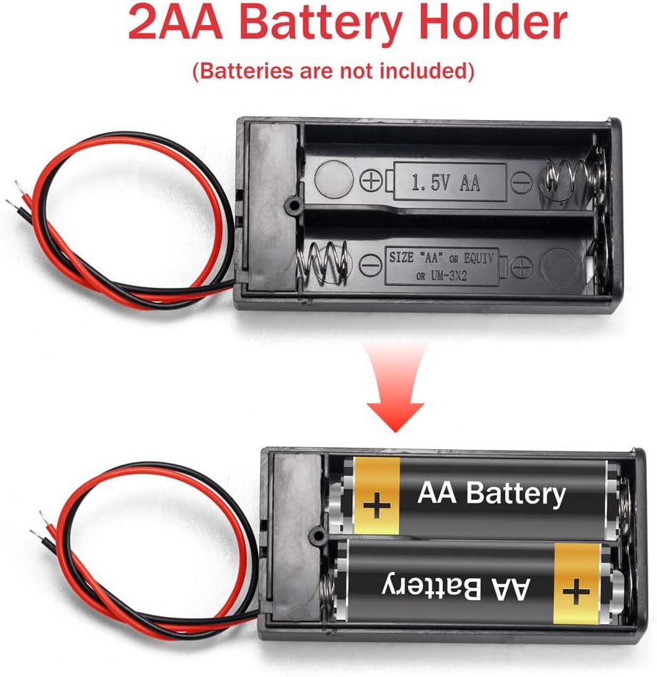LampVPath (Pack 2 2 2X 1.5V of AA Battery Holder with Switch, AA Battery Holder Case with Wire Leads and ON/Off Switch