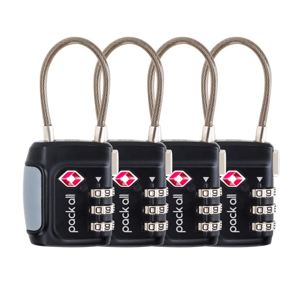 pack all Travel Accessories Bundle | TSA Cable Locks(4 Pack) & 88 Lbs Luggage Scale(Red)