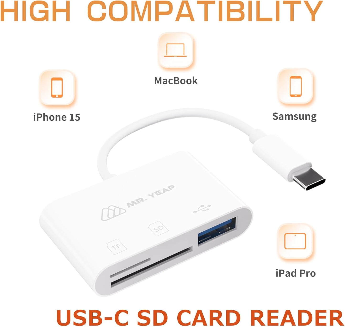 Mr.Yeap 3.0, 15/16 3 1 USB SD Card Reader USB C Card Reader for iPhone iPad MacBook Windows Android, in TF & SD Card