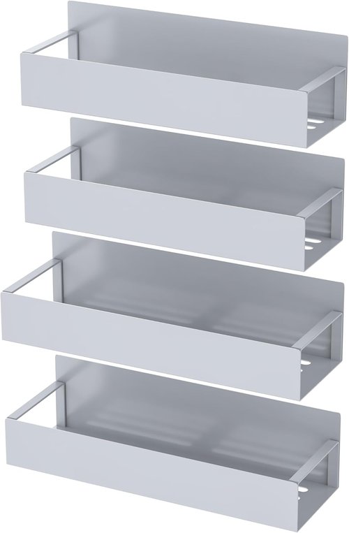 HuggieGems Magnetic Spice Rack Organizer - 4 Pack for Refrigerator & Oven | Gray Storage Solution