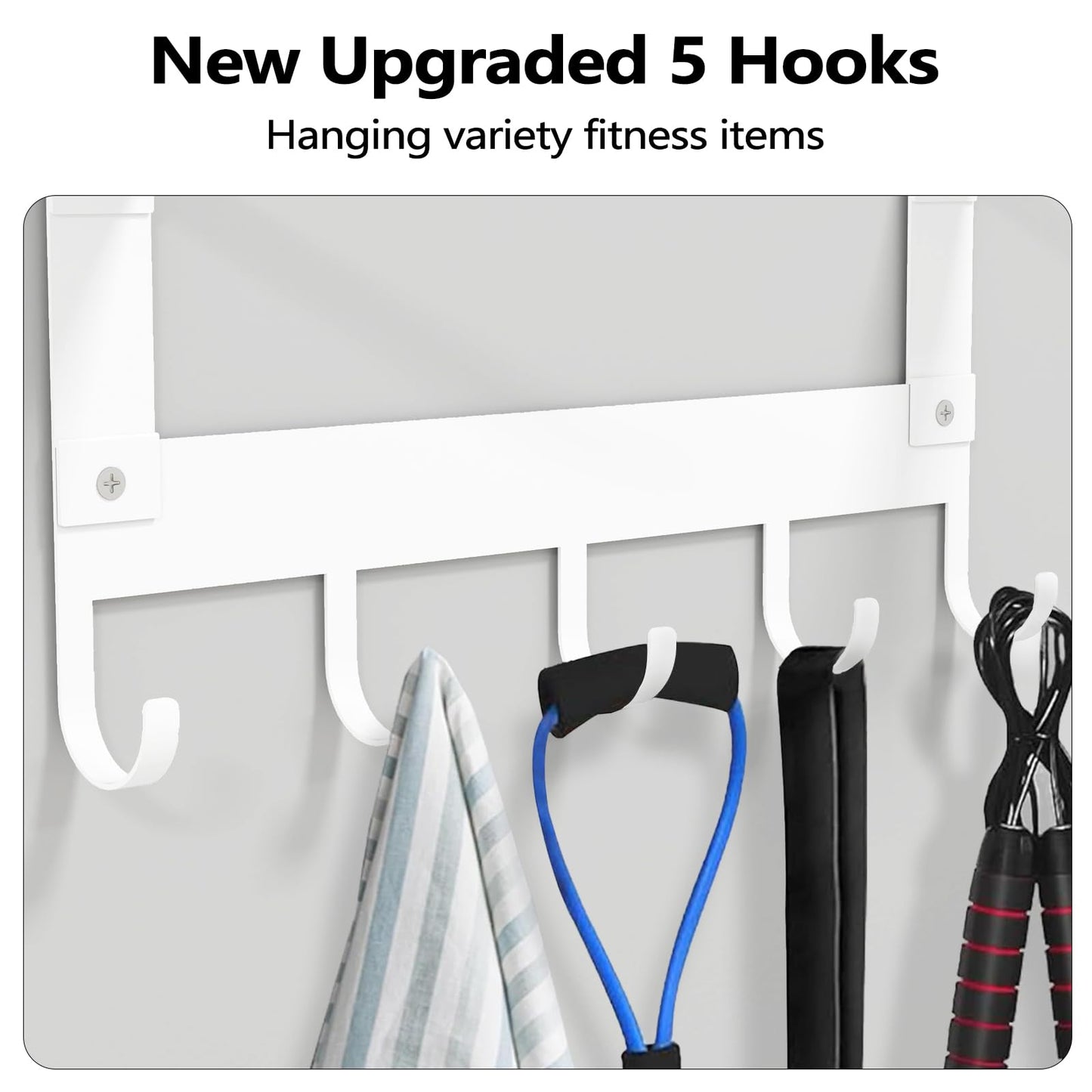 LSK Yoga Mat Holder Wall Mount, White Yoga Mats Storage Rack, Home Gym Storage with Metal Floating Shelf for Storing Fitness, Yoga Mat Rack with 5 Hooks for Hanging Foam Rollers and Resistance Bands