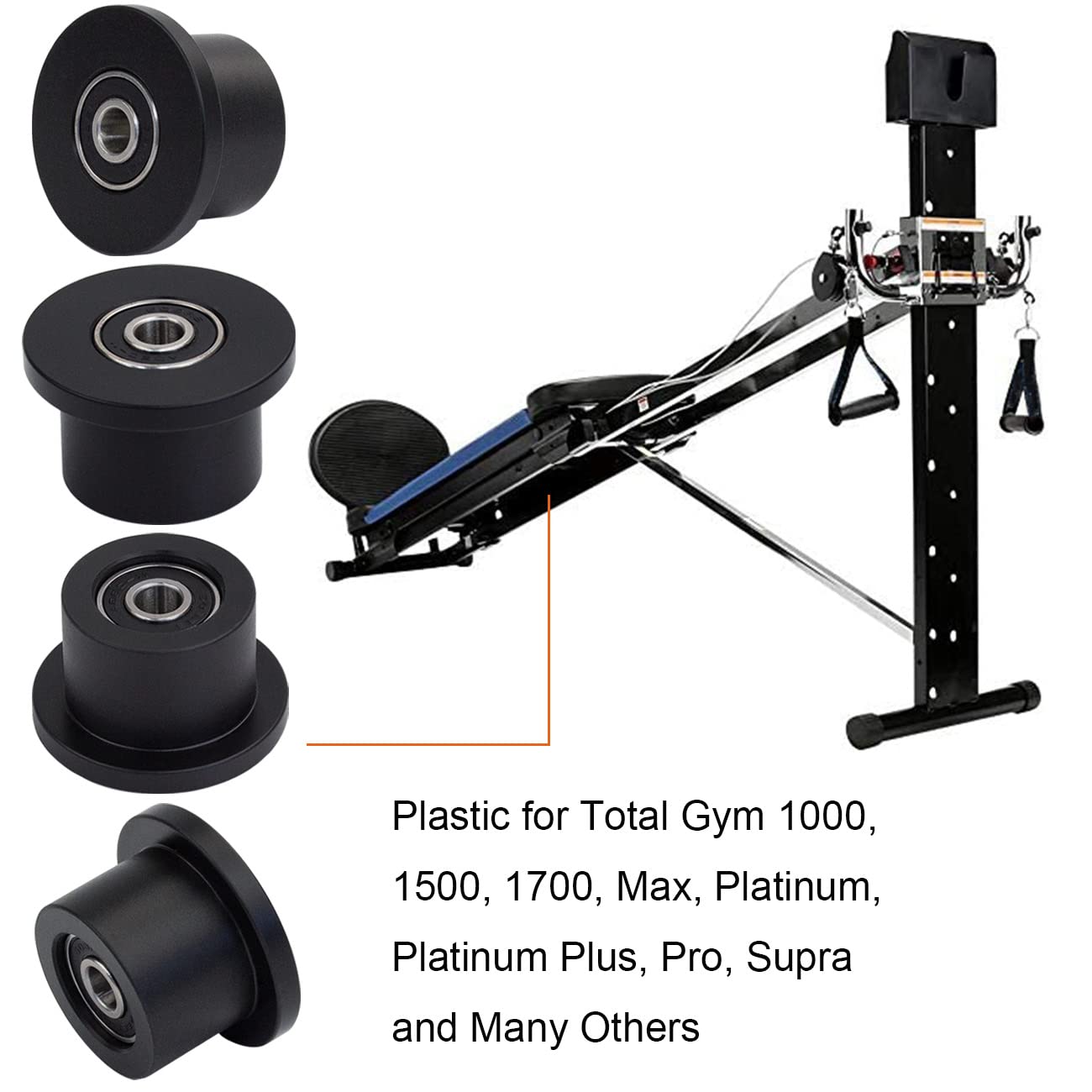 Total Gym 1700 Club Wheels/Rollers Qty for 4 Models 1000 1100, 1400, 1500, 1600, 1700, 1800, 1900, Achiever, Force, Gold, Max, Platinum, Platinum Plus, Pro, Supra, Supreme, Ultima, Ultra, XLI