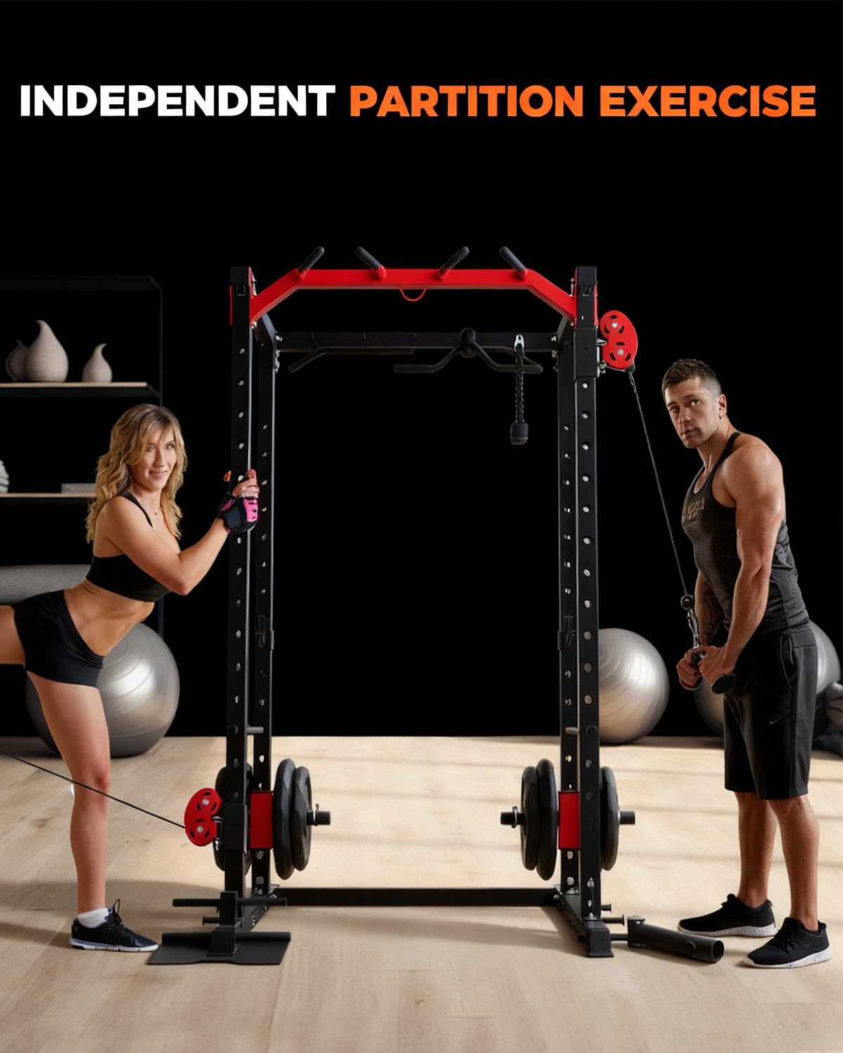 GarveeLife Power Cage, All-in-1 Home Gym with LAT Pulldown & Cable System, 2000LBS Squat Rack for Home & Garage & Apartment Use, Workout Cage with More Attachments (Orange