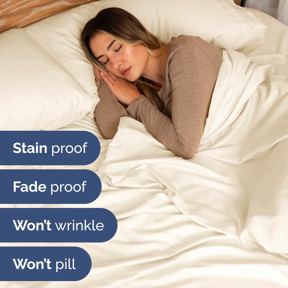 Skiennix Full XL Bed Sheet Set - Soft, Breathable & Cooling 4-Piece Luxury Bedding - Deep Pockets, Off White