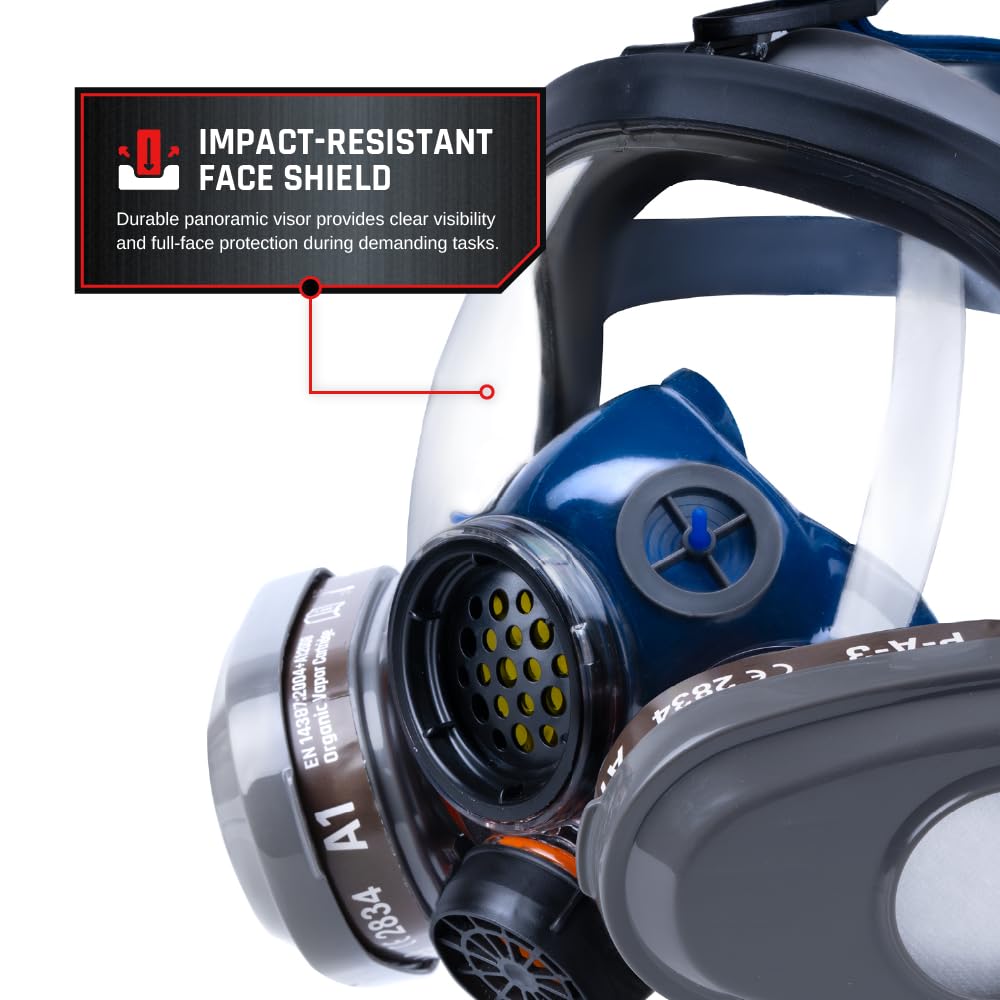 PT-101 Full Face Organic Vapor & Particulate Respirator with Dual P-A-3 Carbon Activated Cartridges - Eye Protection Mask