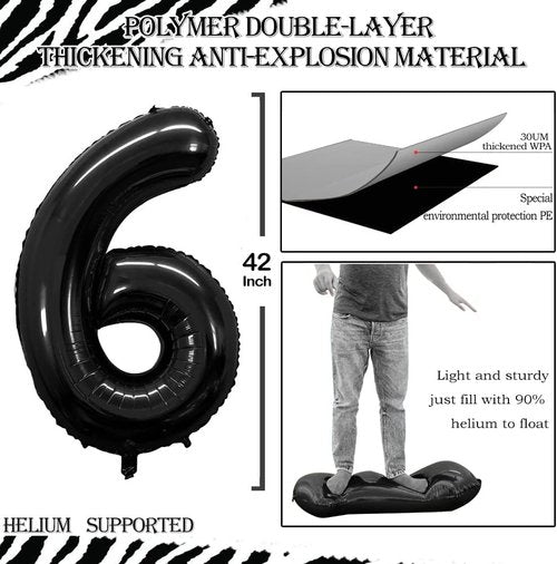 GOER Jumbo Number 16 Balloons - 42 Inch Foil Helium Decorations for Sweet 16 Birthday Party (Black)