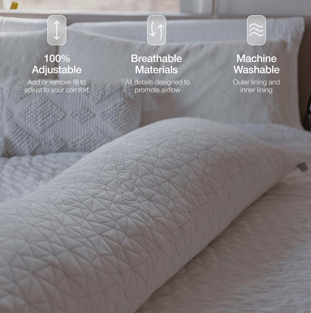 Coop Home Goods Original Adjustable Body Pillow, 20x54 Long Pillow for Back, Shoulder, Hip and Knee Support, Side Sleeper Body Pillows for Adults with Memory Foam & Washable Cover
