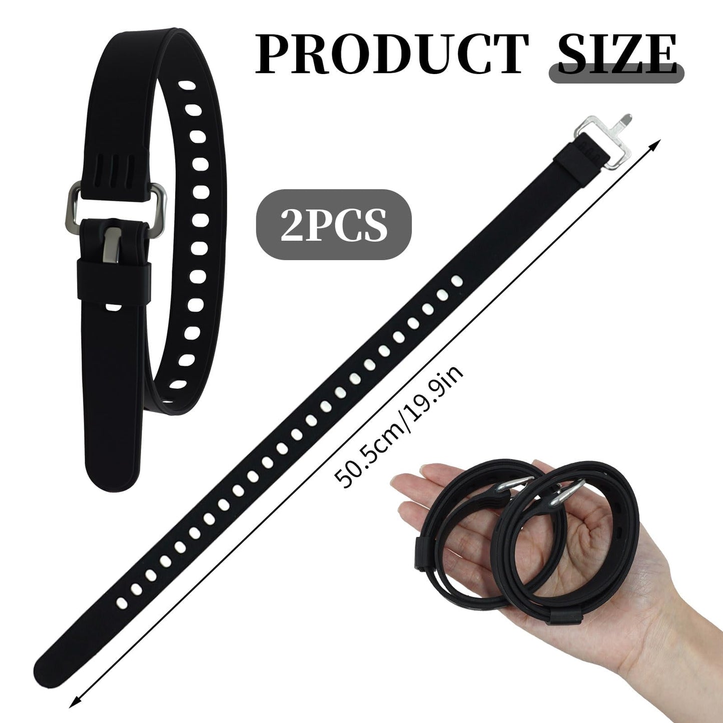 Vvluvva Heavy-Duty Rubber Utility Straps with Buckles, 2 Pcs 20" Reusable Adjustable Tension Straps for Truck Cargo, Luggage & Gear, Quick Cinch Fastening Lashing Tools (Black-2)