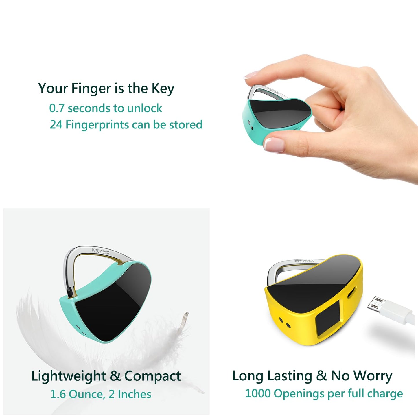 Fingerprint Padlock, Smart Padlock with Keyless Biometric, Multiple Fingerprints, Fashionable and Compact Lock, Suitable for Gym, Backpack, Sports, School, Personal Storage.1Pack.