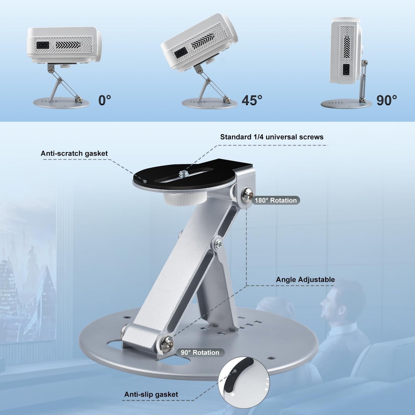 ZDSSY Setup, (1/4-Inch Mini Projector Stand Table, Desk, Wall and Ceiling Mount, Ultra-Stable with Easy Compact