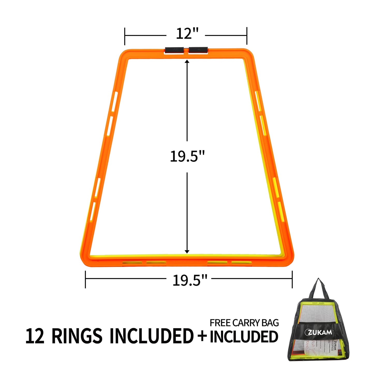 ZUKAM Trapezoid Agility Rings for Speed Training & Agility Footwork Training Speed Hurdles Ladder with Carrying Bag (12 Rings)