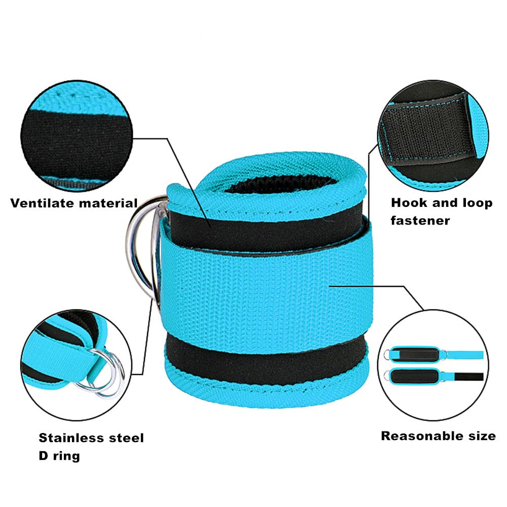 Aacehlh Ankle Strap for Cable Machine,1 Pair Adjustable Neoprene Padded Ankle Cuff for Leg Extensions,Glute Workouts,Gym for Women and Men (Blue)