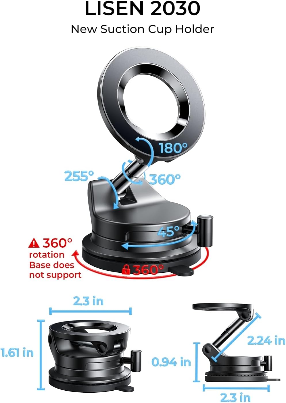 LISEN 17 16 15 14 13 12 for Magsafe Car Mount, Magnetic Phone Holders for Your Car, Vacuum Phone Mount for Car