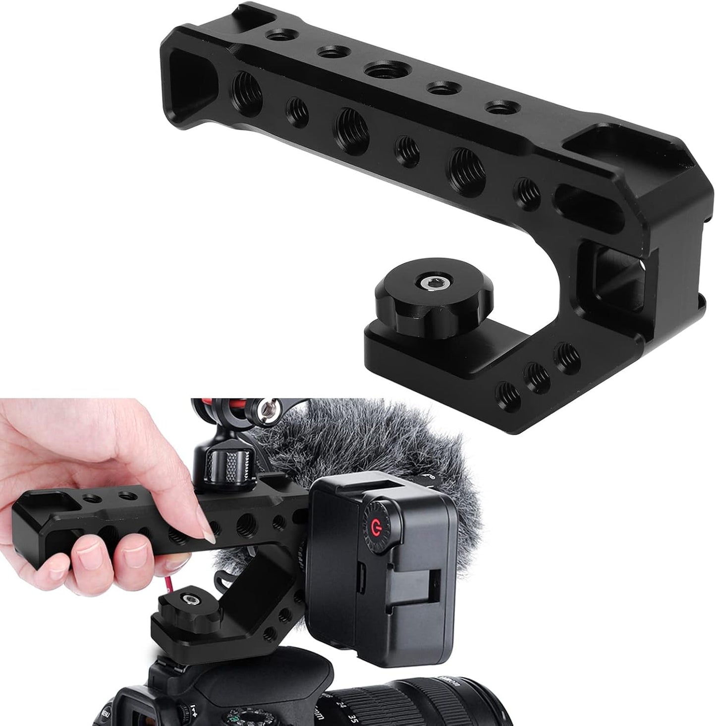 YuRui TENG SLR Camera Top Handle Grip for Mirrorless Cameras, Ergonomic Design with Multiple Screw Ports and Cold Shoe