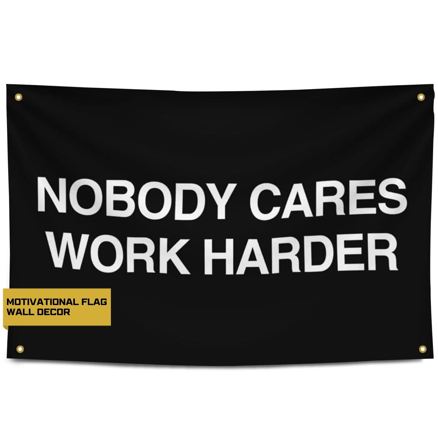 Gold Trident Flags Nobody Cares Work Harder Motivational Gym Banner – Discipline Poster for Gym, Dorm, Home Workout Space – Cool Fitness Wall Decor – Durable Polyester, Double Stitched Flag – 3x5 Feet
