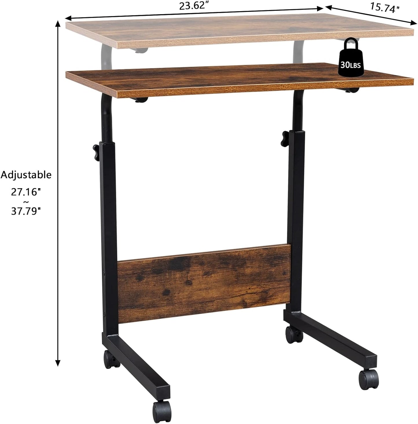 23.62 15.74 27.16-37.79 Mobile Side Table, Mobile Laptop Desk Cart, Adjustable Over Bed Table with Wheels for Sofa