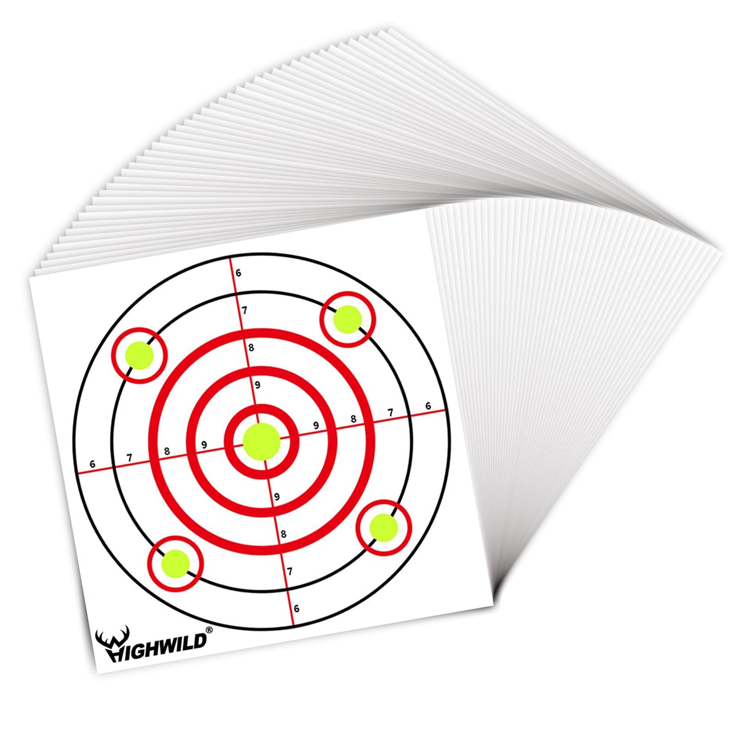 Highwild Bullseye Shooting Paper Targets - for Air Rifle/Airsoft Pistol Practice Bullet Traps - 11"x 11", 50 Pack