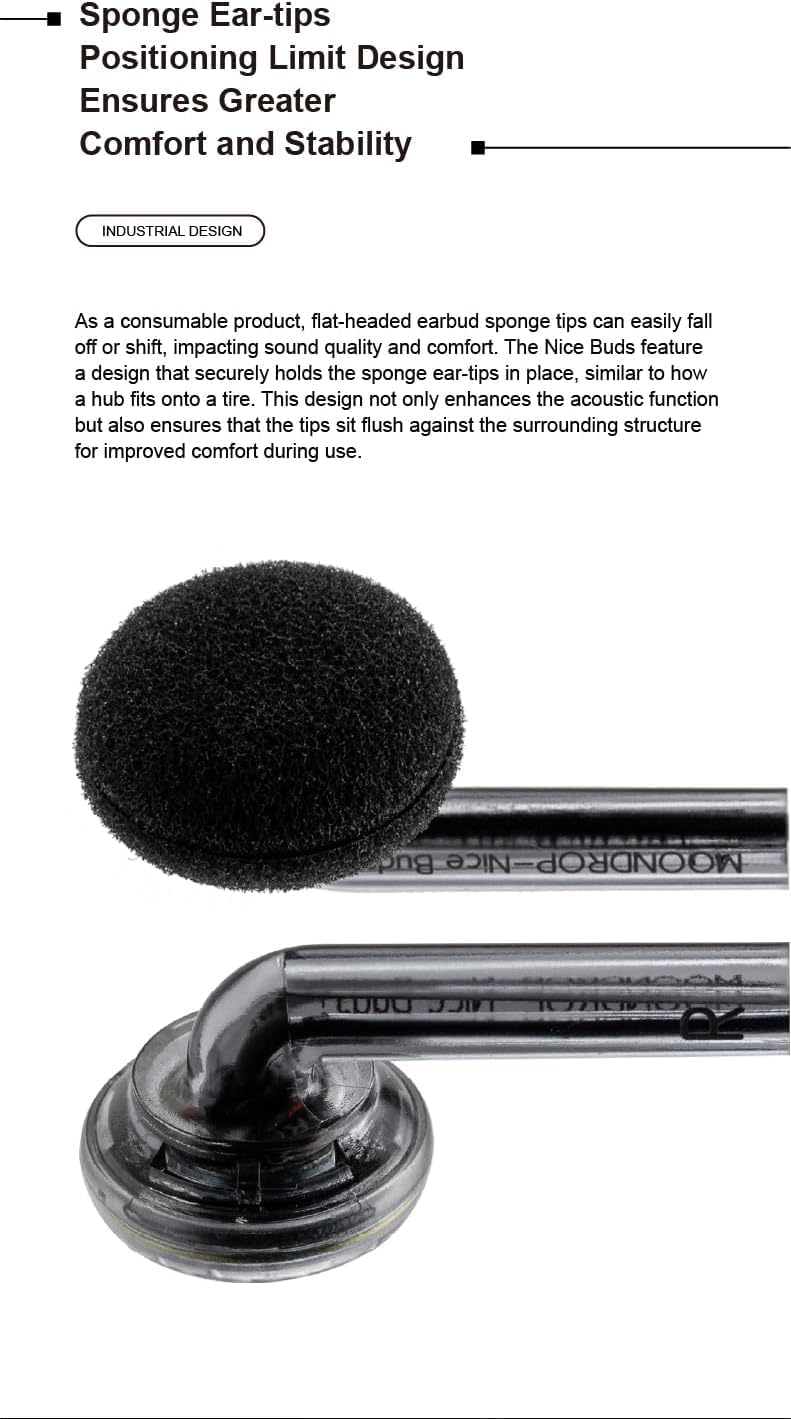 3.5mm Moondrop Nice Buds Flat-Headed Earbuds with Stereo Plug (Black Transparent with Mic)