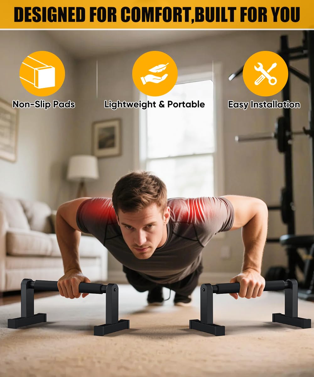 Fiwithy Push Up Bars, Heavy Duty Parallettes Dip Bar with Non-slip Grips for Calisthenics Planche L Sit Handstand Fitness Floor Workout, Pushup Station Handles Stand for Gym Strength Training, Black
