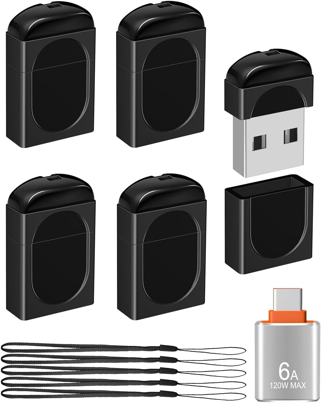 EASTBULL 16GB 5 Pack USB2.0 FAT32 16 5 Pack 1 Small Flash Drives Mini USB Drive with a USB-C Adapter, Mini Thumb Drive