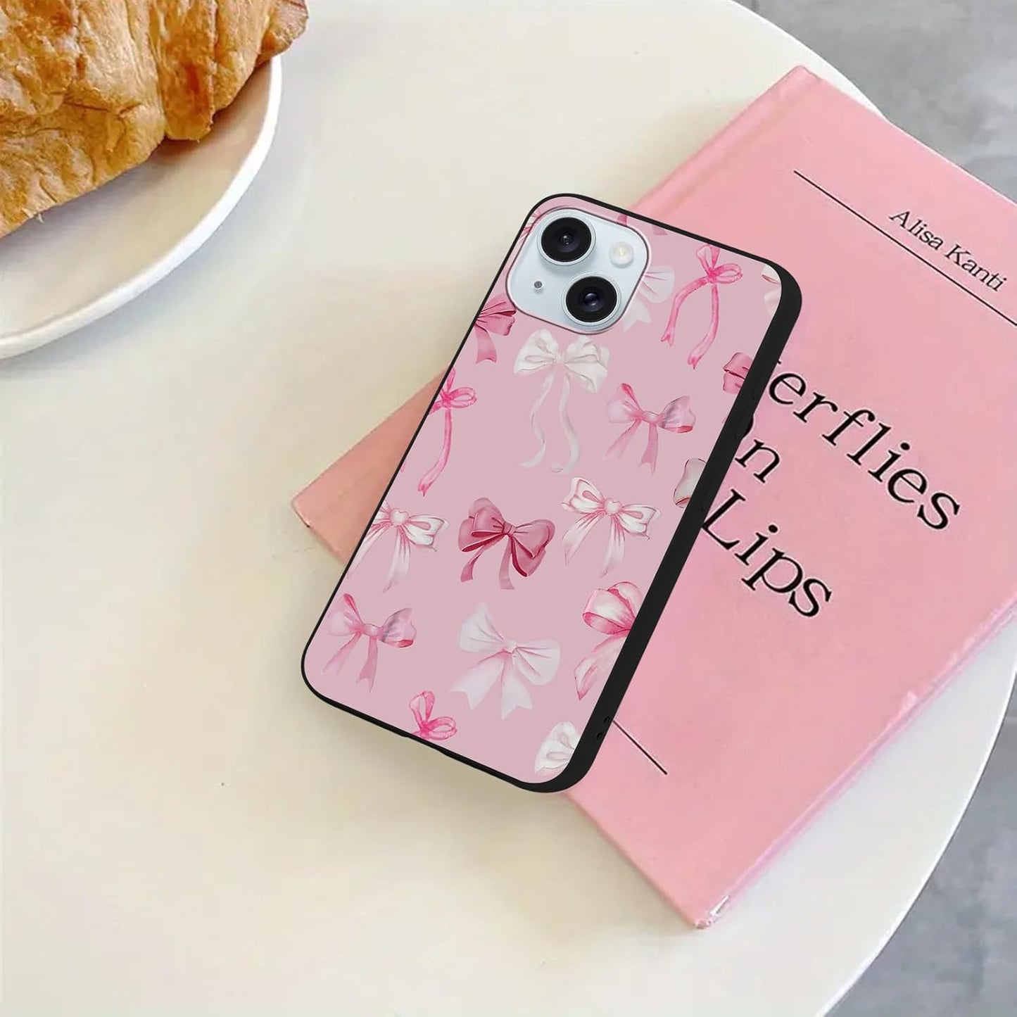 Aoldimu 15 6.1",Pink 15 Bow Phone Case for iPhone Aesthetic Cute Ribbon Bowknot Pattern Print Design Girly Cover