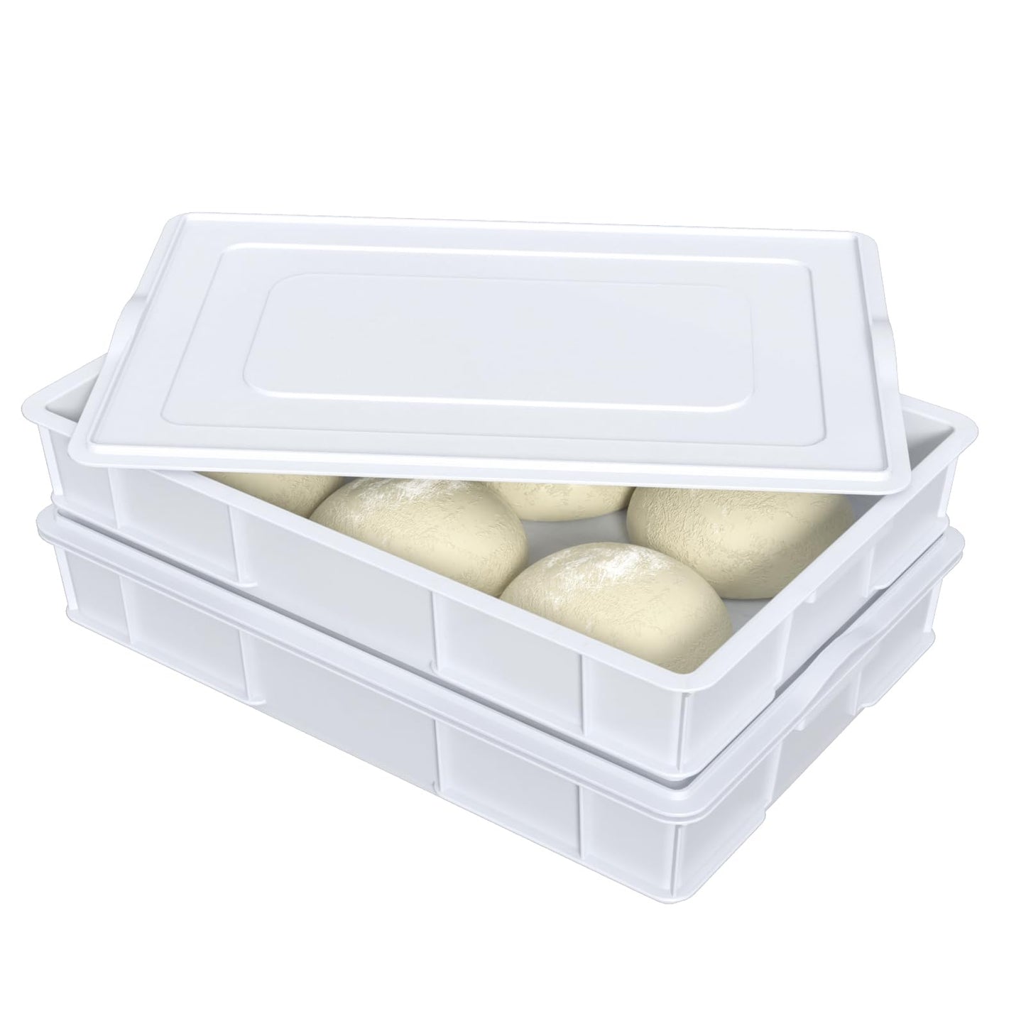 Morcte 2-Pack Commercial Dough Proofing Box Tray with 2 Lids, Stackable Pizza Proofing Dough pan with lid