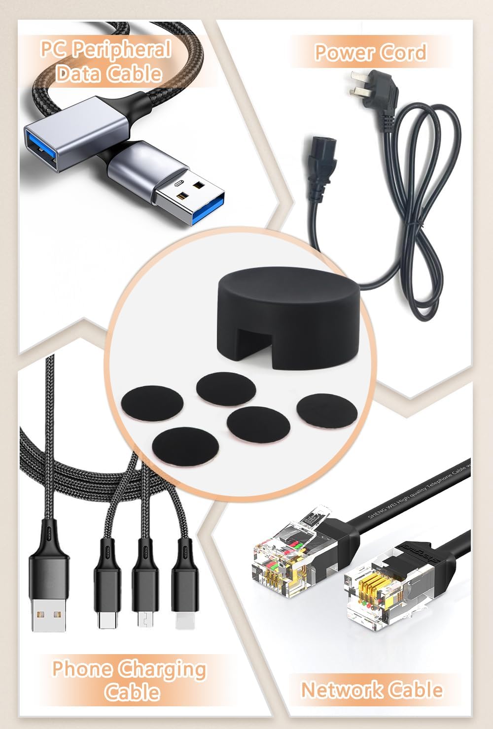 Maveek 5 Pcs Magnetic Cord Holder Cable Management, Strong Cable Clips Magnets Metal Plate, Adhesive Wire Organizers