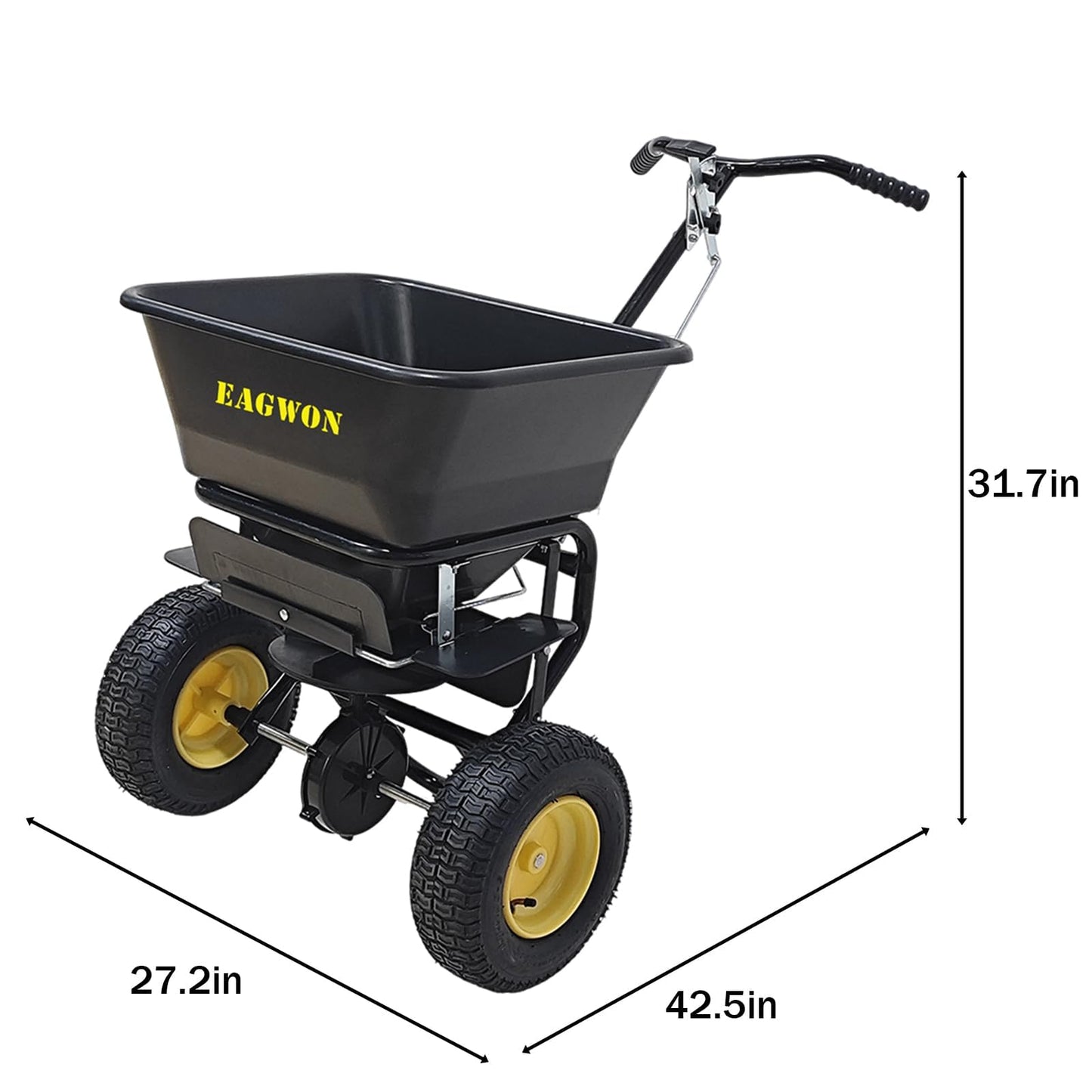 EAGWON Fertilizer Spreader, Walk-Behind Push Broadcast Spreader - All Season, 100lb Capacity, 13in All-Terrain Pneumatic Tires, Grate/Cover/Enclosed Gearbox, for Seed/Fertilizer/Salt/Snow Melt
