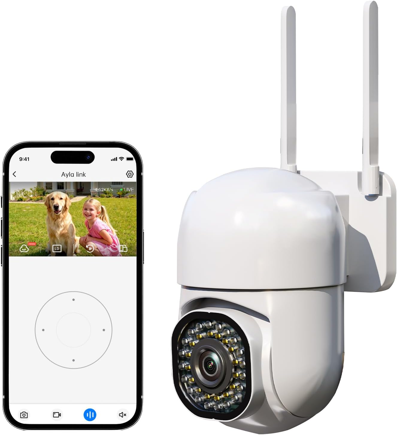 Ayla link 3MP 2K 2.4GHz 360 2-Way Security Camera Outdoor, HD Cameras for Home Security, Support WiFi, PTZ Auto