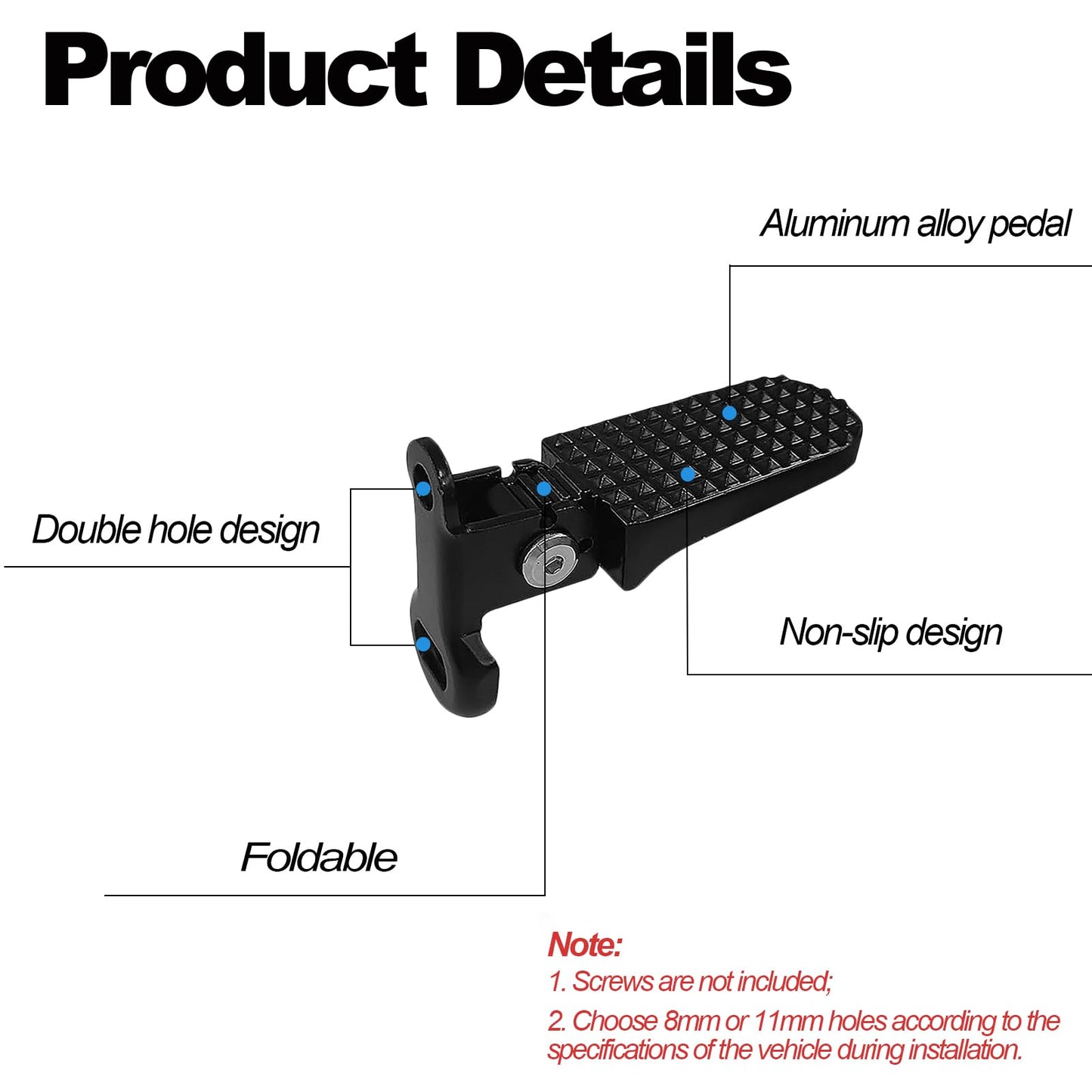 LIFTATAPA 1 Pair Bike Rear Pedals, Aluminium Alloy Bike Pegs, Mini Folding Bicycle Foot Pegs, Non-Slip Rear Seat Footrest Pedals for Mountain Bike E-Bike (Black)