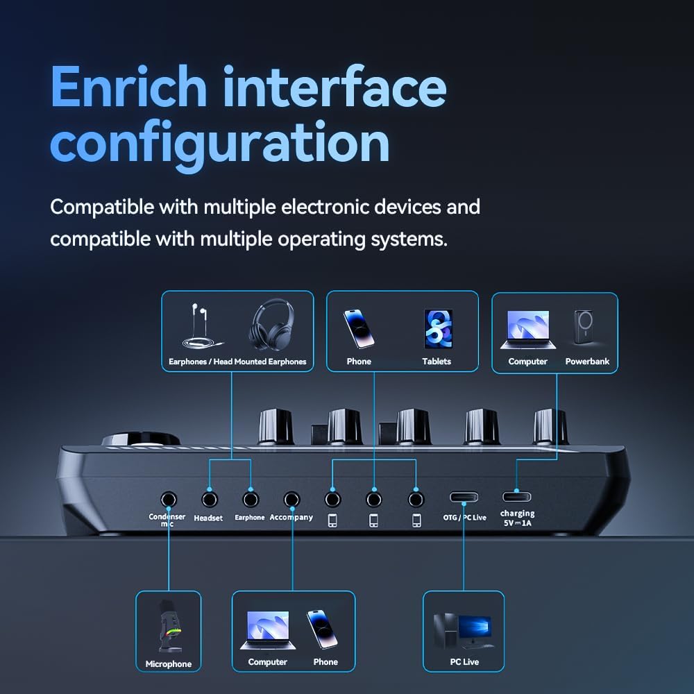 EASEMELO 16 4 1200mAh Professional Live Sound Card Audio Mixer with Bluetooth & OTG, Portable DJ Mixer Board with Sound