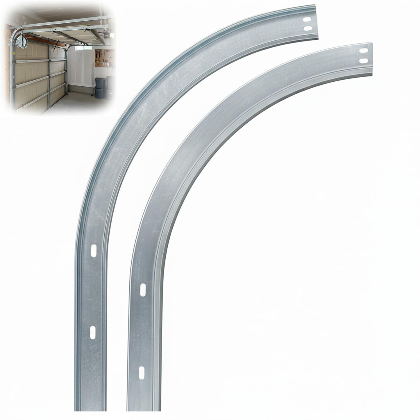 Mindoub (1-Pair) Heavy-Duty R12 Radius Curved Garage Door TrackRails, 2mm Steel Horizontal Tracks, for 7-Foot High Door 2-Inch RolleSystem,8.5 FT Total Length Residential & Commercial Replacement