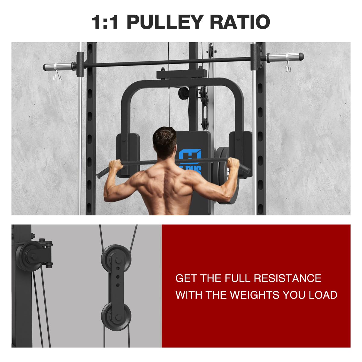 FAGUS Smith Machine Power Rack with Chest Fly Station & LAT-Pull Down System, Landmine, T-Bar Row Handle, Tricep Rope, Ankle Strap, Plate Storage Bars, Band Pegs and More Training Attachments, Black
