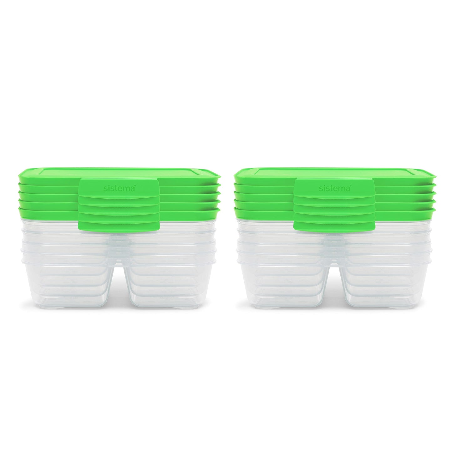 Sistema Nest It Meal Prep Food Storage Containers with Lids, 10-Pack of 3.7-Cup Containers with 2 Divided Compartments, Airtight & Leak-Resistant, Dishwasher, Microwave, & Freezer-Safe, BPA-Free