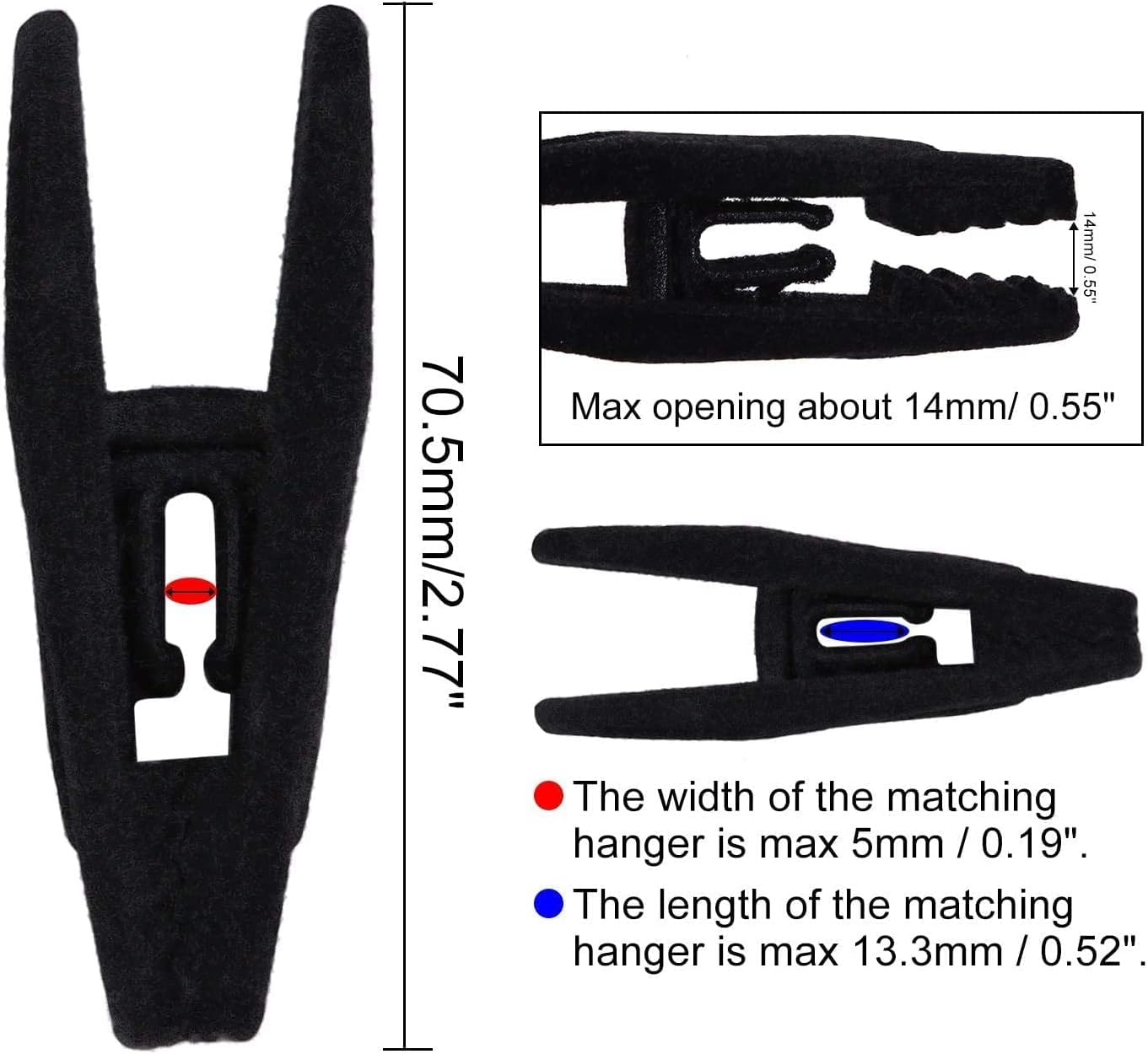 Skiennix Velvet Hanger Clips - 20 Pack Strong Clips for Skirts & Pants - Black Color