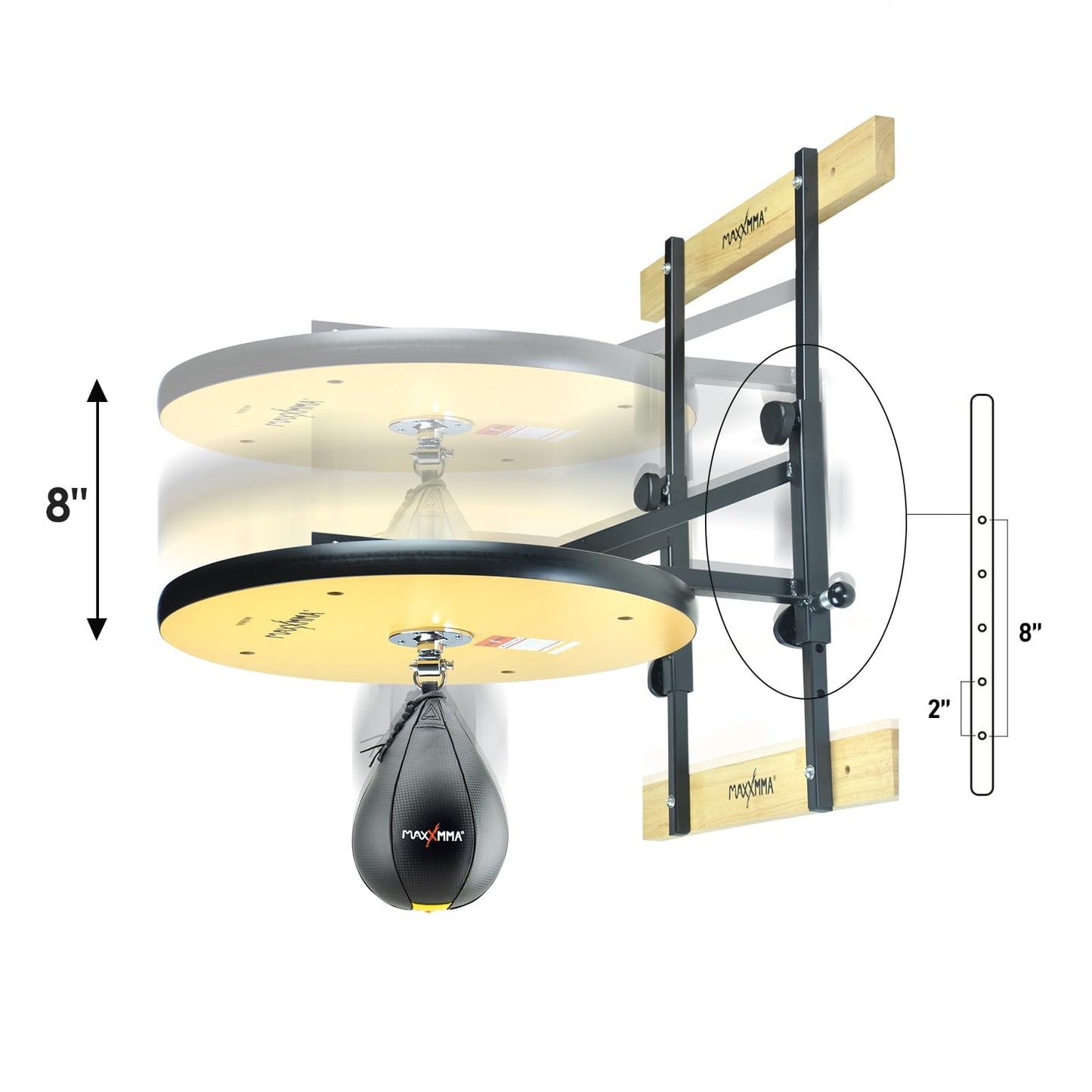 MaxxMMA Heavy Duty Adjustable Speed Bag Platform Kit 24" + Speed Ball (10" x 7")