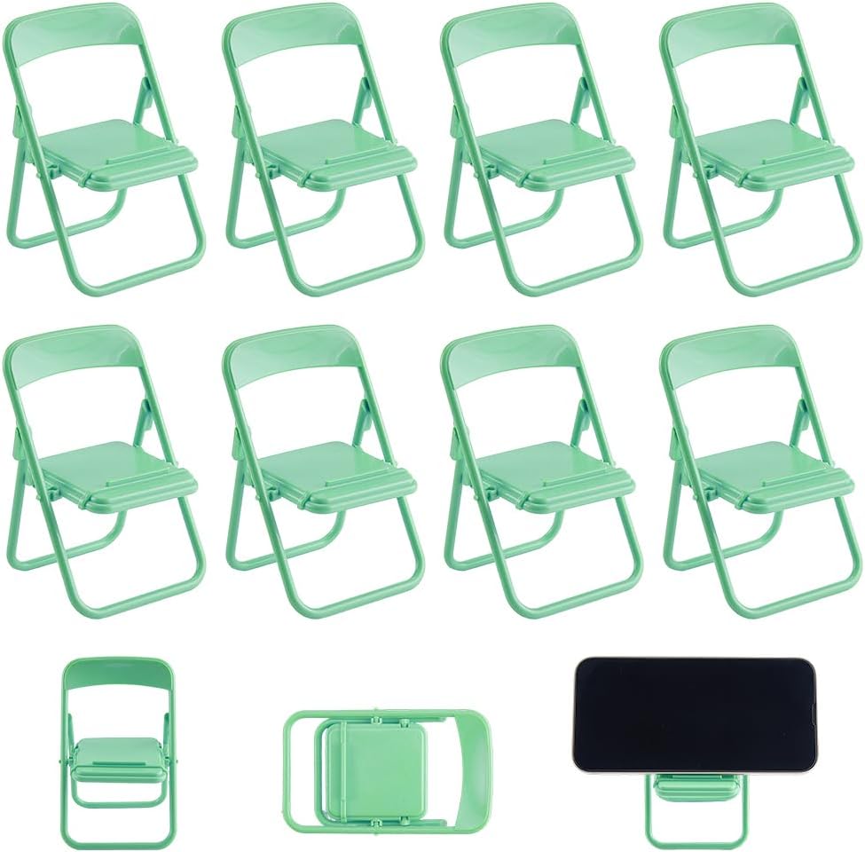 CRASPIRE 8Pcs Mini Folding Chair Phone Stand Holder Desktop Foldable Green Candy Color Lazy Funny Cute Cell Mobile