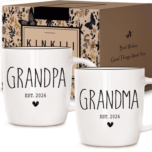 Kinkiii Promoted To Grandparents 2026 Mug Set, Grandma And Grandpa 2026 Ceramic Mugs, Pregnancy Announcement for Grandparent Mug Set, Grandma And Grandpa Announcement Gifts 13Oz